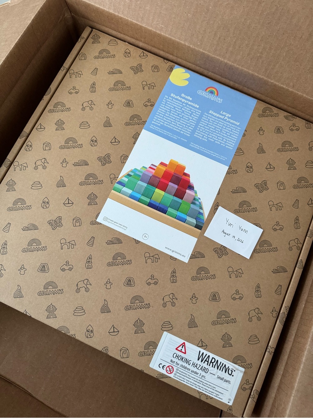 Grimm's Large Stepped Pyramid - Multicolor Wooden Stacking Toy